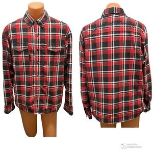 Speed & Strength Mens XL Button Up Zip Flannel Plaid Shirt Mesh Lined Black Nine